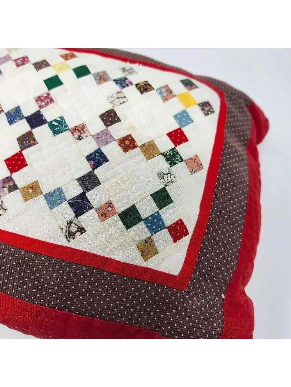Handmade Pieced Pillow Hand Quilted Tiny 1/4 Inch Piecing 9x11 Inches